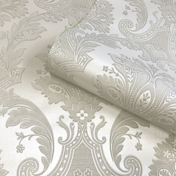 Sample - Amara Damask Wood Panel Wallpaper - Cream