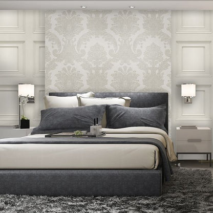 Amara Damask Wood Panel Wallpaper - Cream