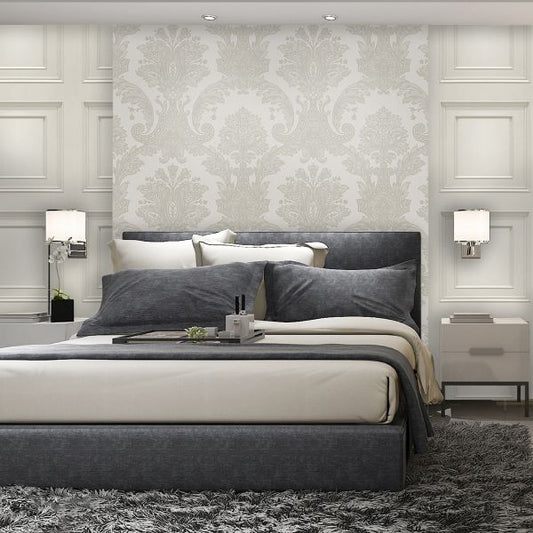 Amara Damask Wood Panel Wallpaper - Cream