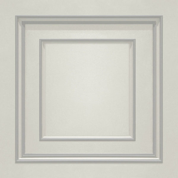 Sample - Amara Wood Panel Vinyl Wallpaper - Off White/Silver