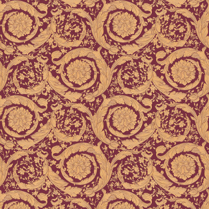 Versace Floral Garland Wallpaper - Red/Gold