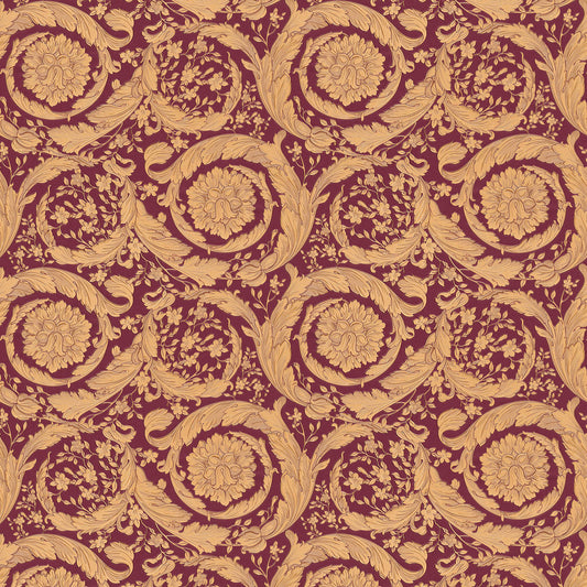 Versace Floral Garland Wallpaper - Red/Gold