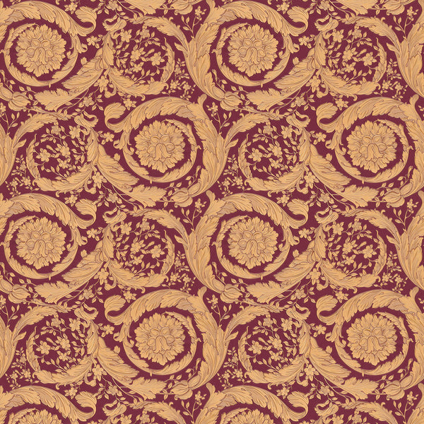 Sample - Versace Floral Garland Wallpaper - Red/Gold