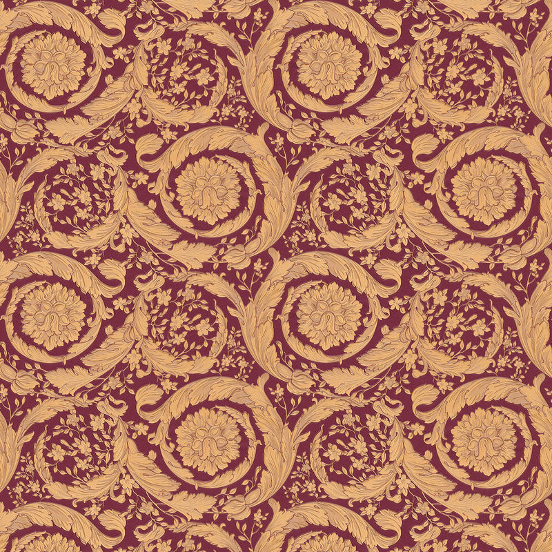Sample - Versace Floral Garland Wallpaper - Red/Gold