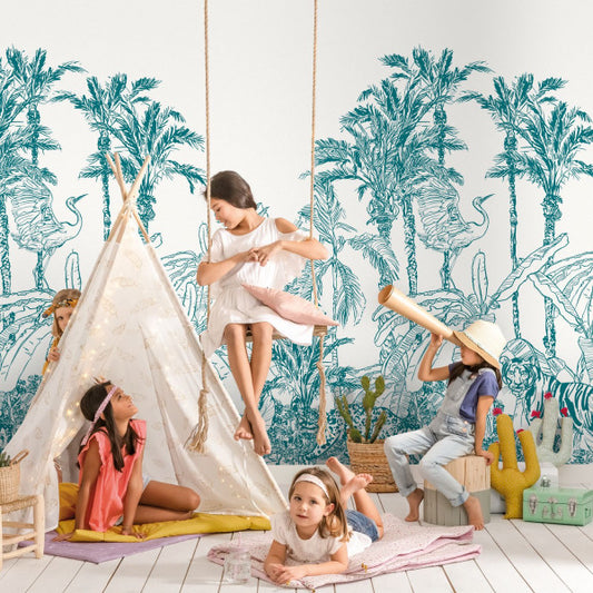 Panoramique La Jungle Enchantee Wallpanel - Bleu