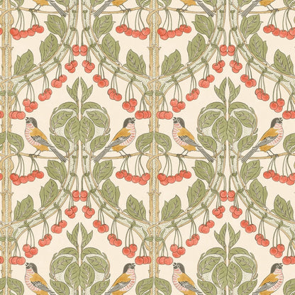 Bird & Cherries Wallpaper - Red Green