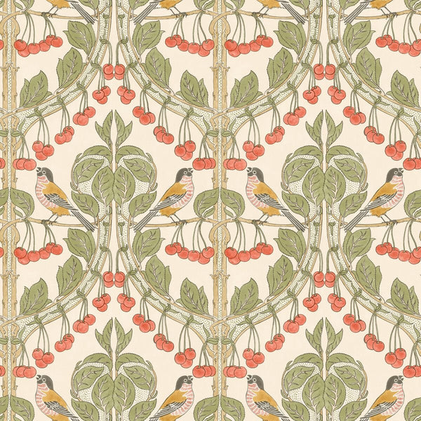 Sample - Bird & Cherries Wallpaper - Red Green