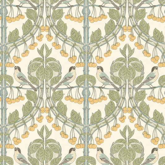 Birds & Cherries Wallpaper - Aqua Green