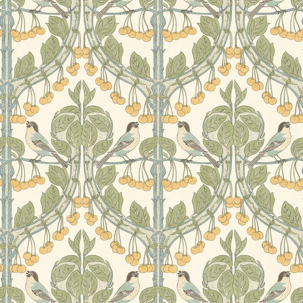Sample - Birds & Cherries Wallpaper - Aqua Green