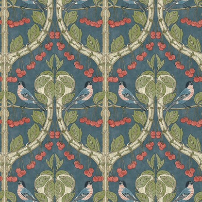 Birds & Cherries Wallpaper - Indigo