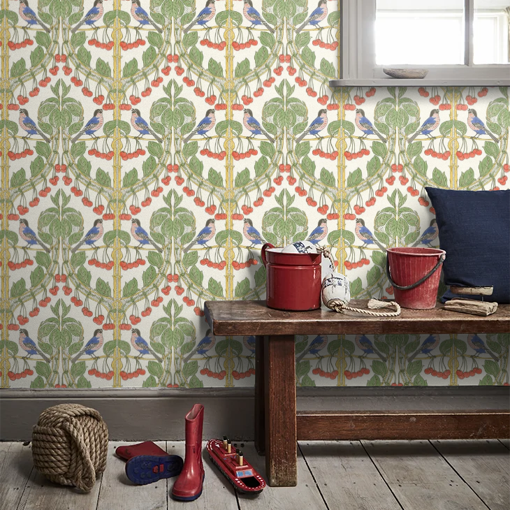 Bird & Cherries Wallpaper - Multicolored