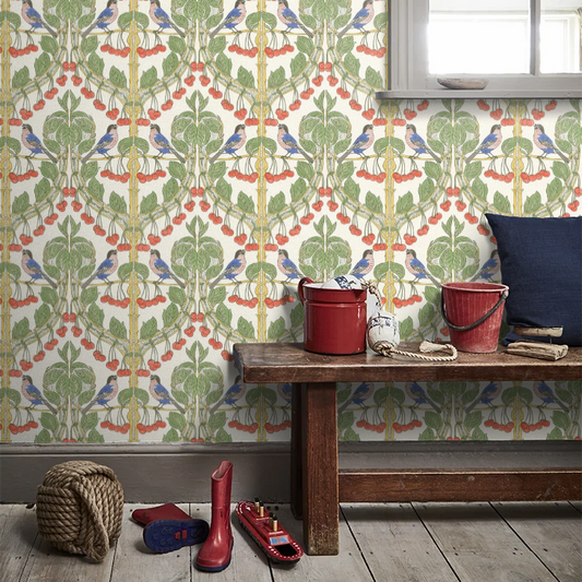 Bird & Cherries Wallpaper - Multicolored