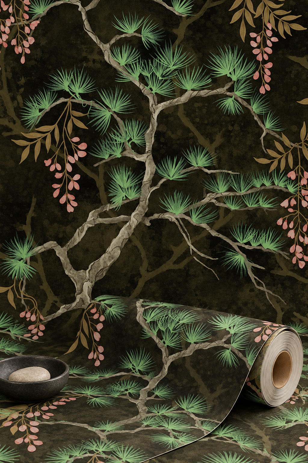 Pine Shadow Wisteria Wallpaper - Black