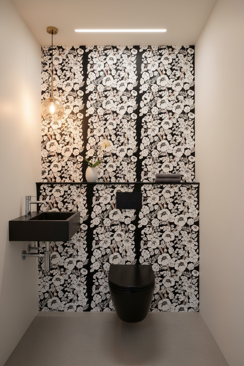 Black Rainbow Wallpaper in Toilet - No Reflections