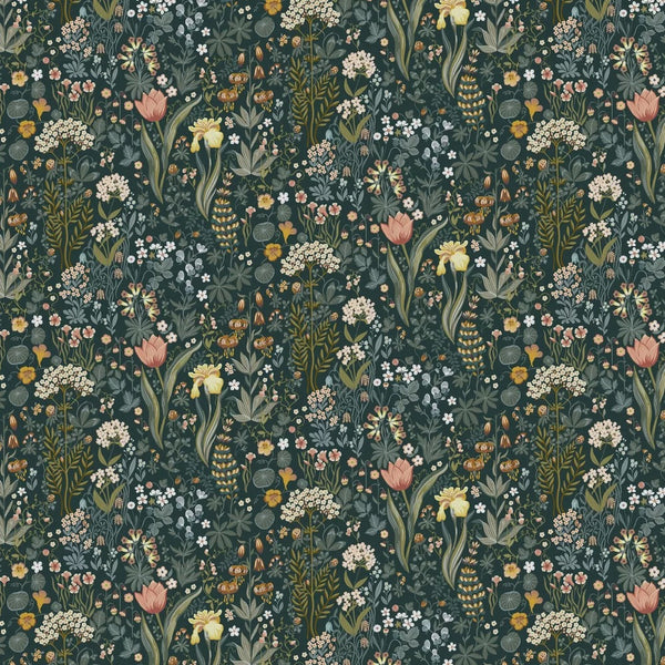 Sample - Bloomsterhav Wallpaper - Ink/Blue