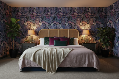 Botanica Albizia Dark Purple Bedroom - Light Pink Bedspread