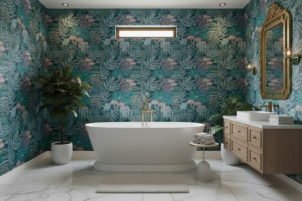 Sample - Botanica Albizia Wallpaper - Turquoise Blue