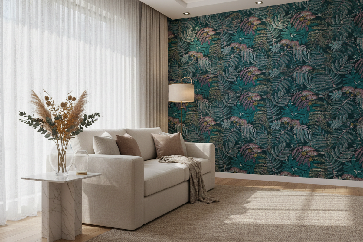 Botanica Albizia Wallpaper - Turquoise Blue