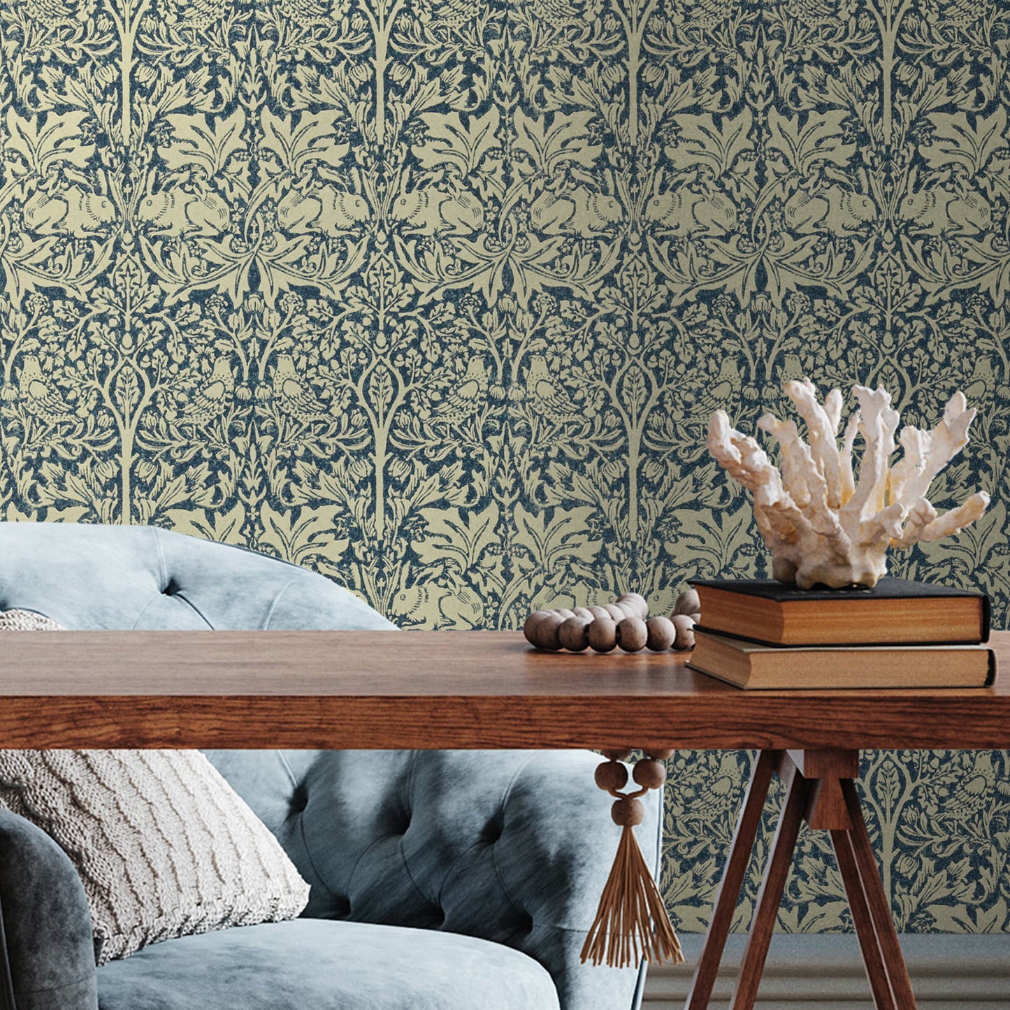 Brer Rabbit by Morris Wallpaper - Blue/Neutral