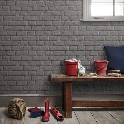 Brick Wall Wallpaper - Charcoal Grey - 48 Rolls Due July 2026