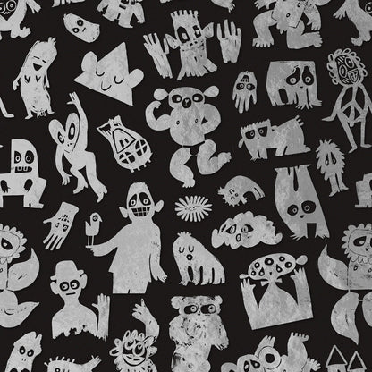 Love Machine 'Foil Print' by Bas Kosters Wallpaper - Silver on Black