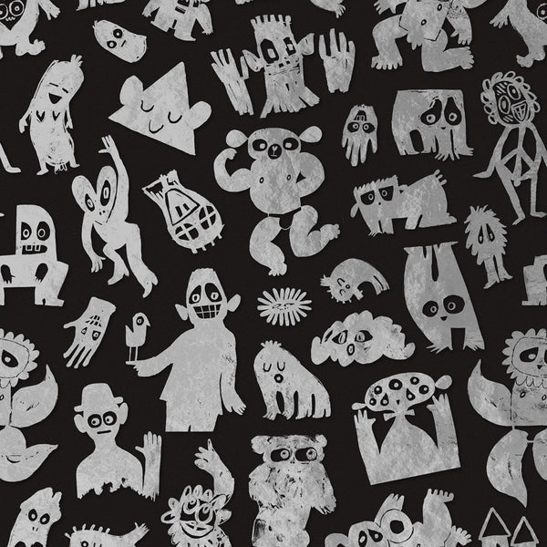 Sample - Love Machine 'Foil Print' by Bas Kosters Wallpaper - Silver on Black