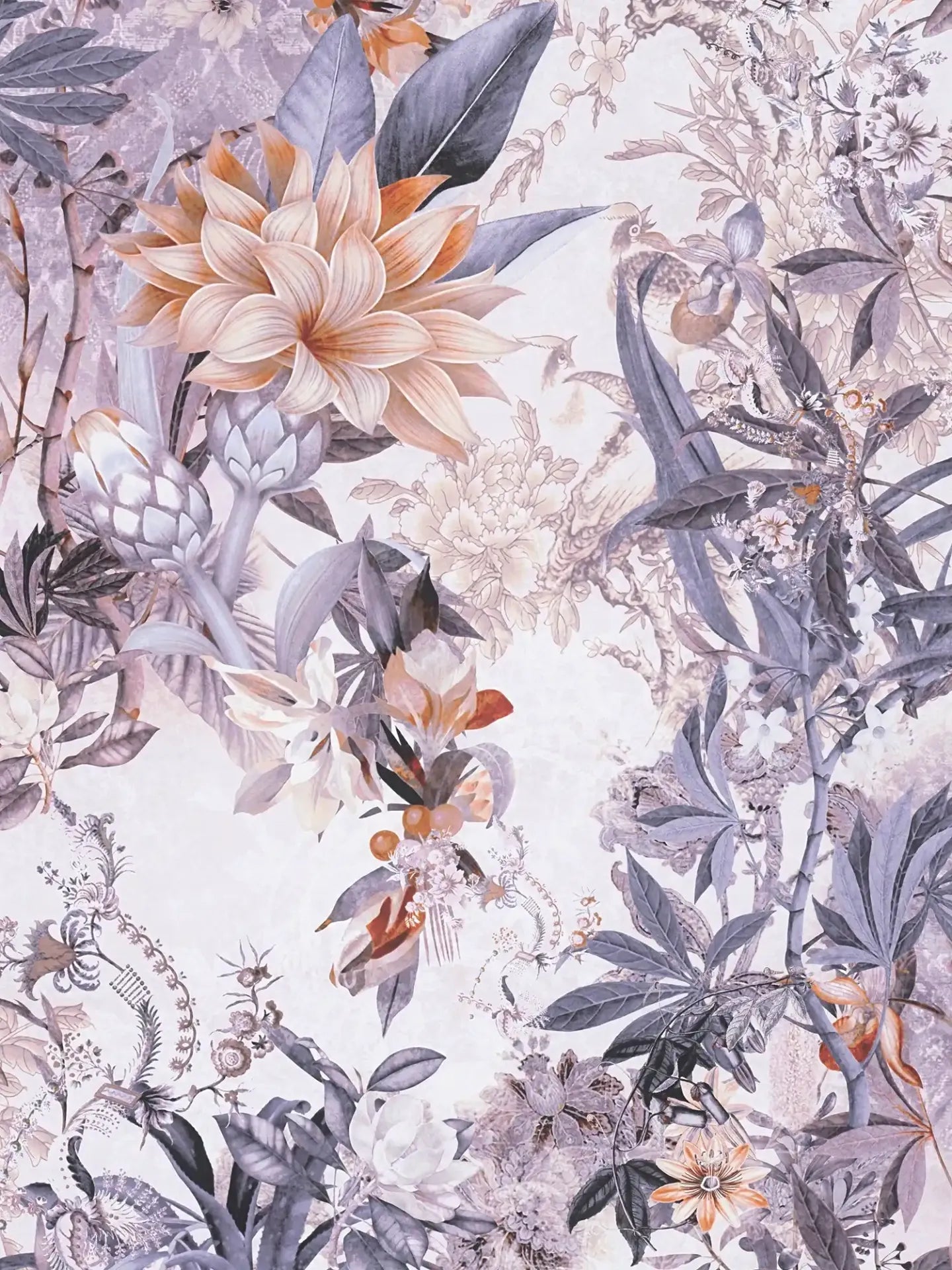 Calm Tropics – Floral Wallpaper – Grey