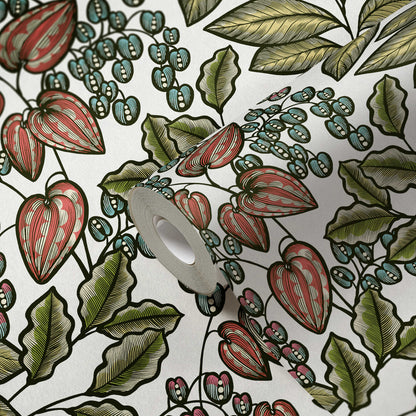 Floral Vine Wallpaper - White/Green
