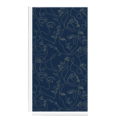 Muse Line Art Face Wallpaper – Navy/Gold