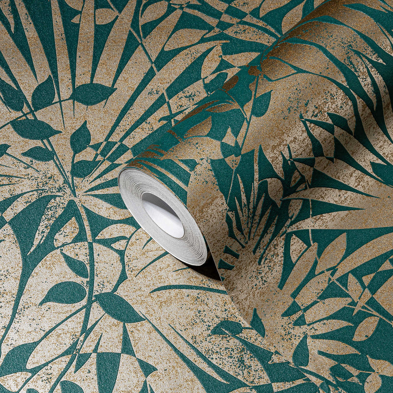 SAMPLE - Subtle Leaf Wallpaper - Green/Copper