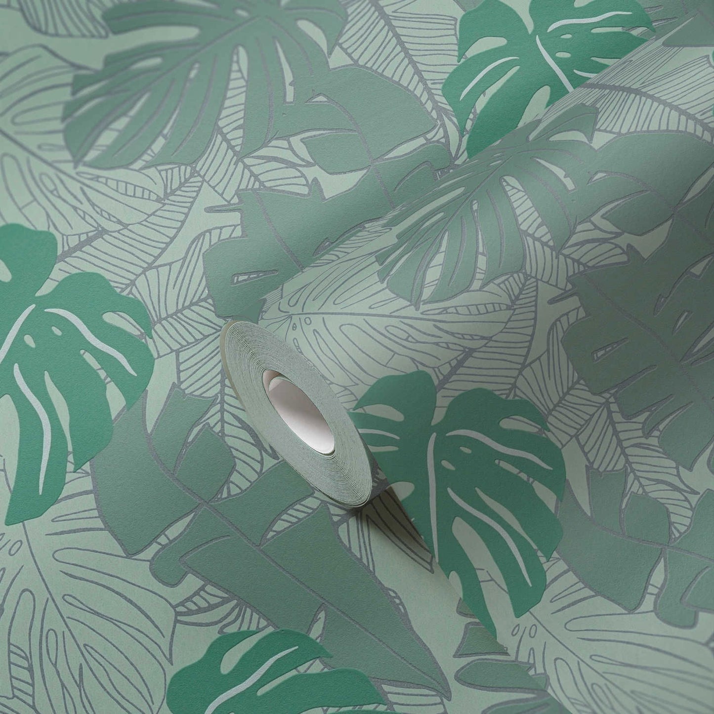 Metallic Monstera Fronds Wallpaper - House of Turnowsky - Green