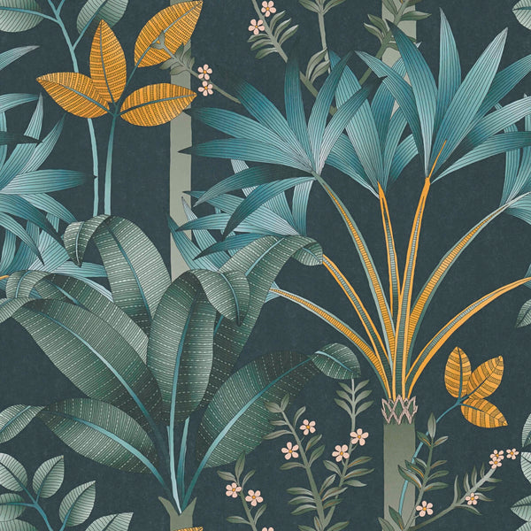 Sample - Graphic Palms Wallpaper - Dark Green