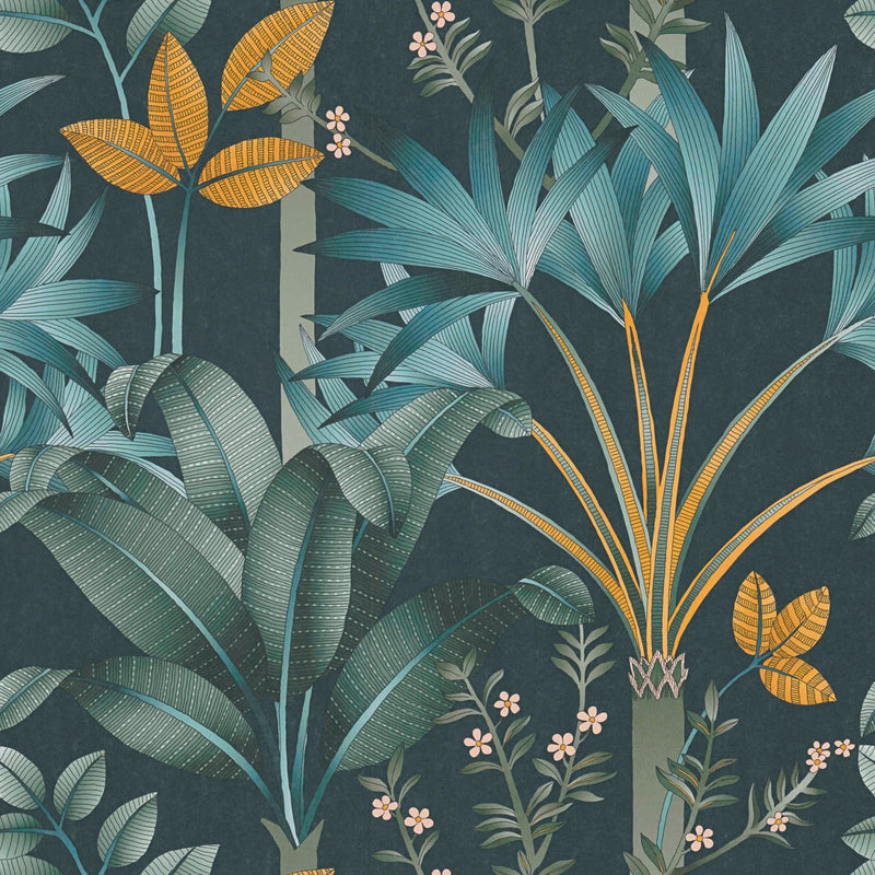 Sample - Graphic Palms Wallpaper - Dark Green
