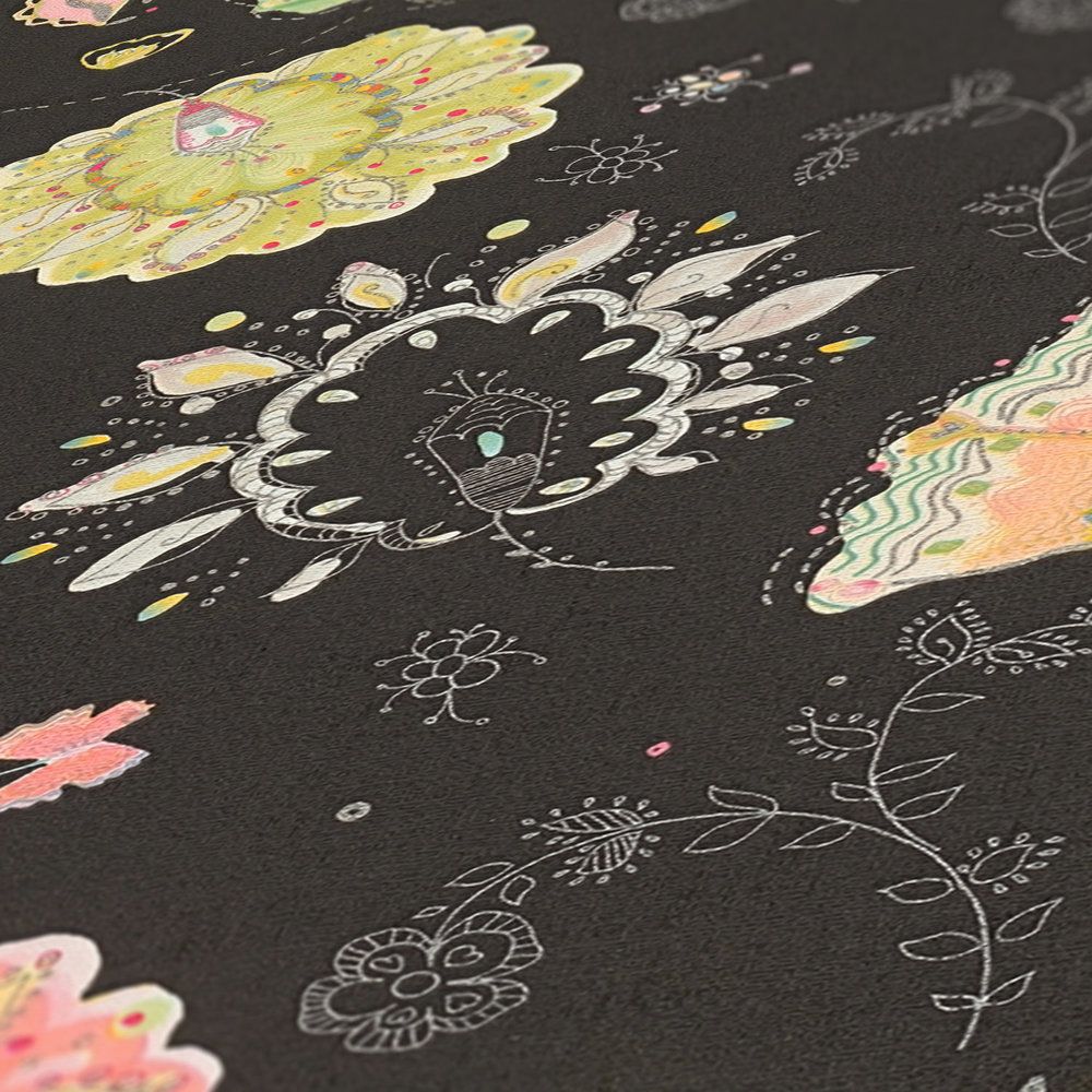 Patterned Flower Wallpaper - House of Turnowsky - Black