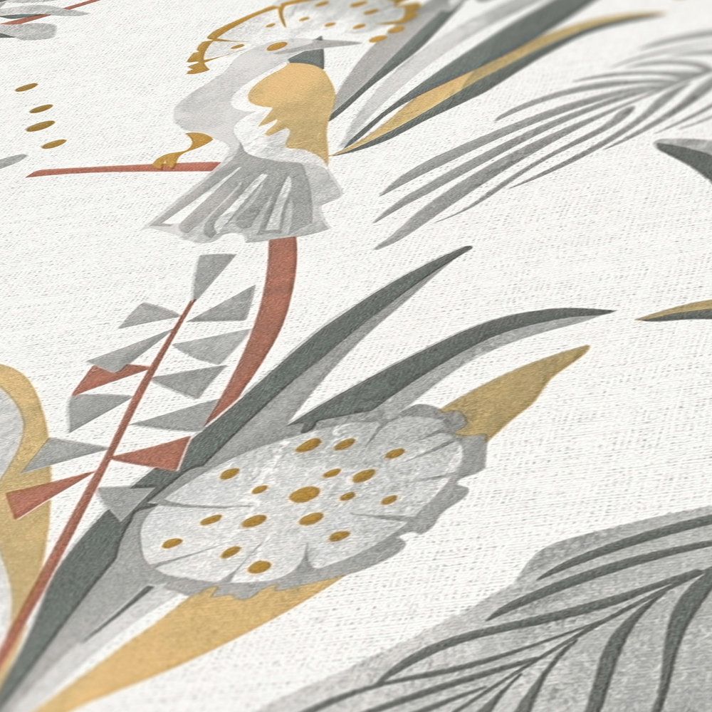 Jungle Birds Vinyl Wallpaper - White/Grey