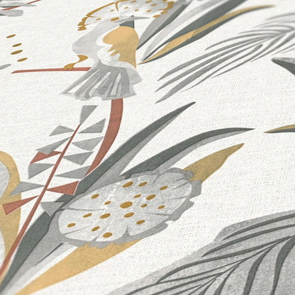 Jungle Birds Vinyl Wallpaper - White/Grey