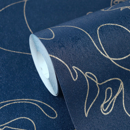 Muse Line Art Face Wallpaper – Navy/Gold