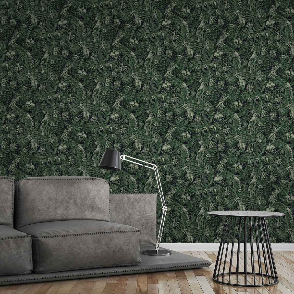 Jungle Parrots Wallpaper - Green/Black