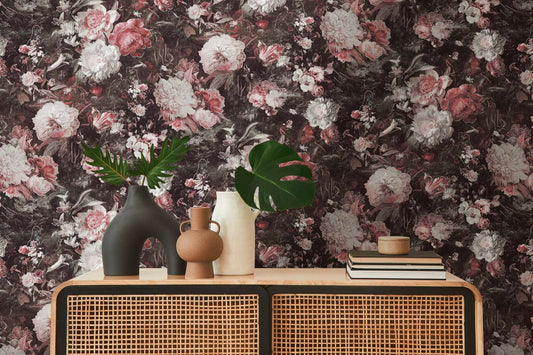 Melody Floral Wallpaper - Grey/Pink