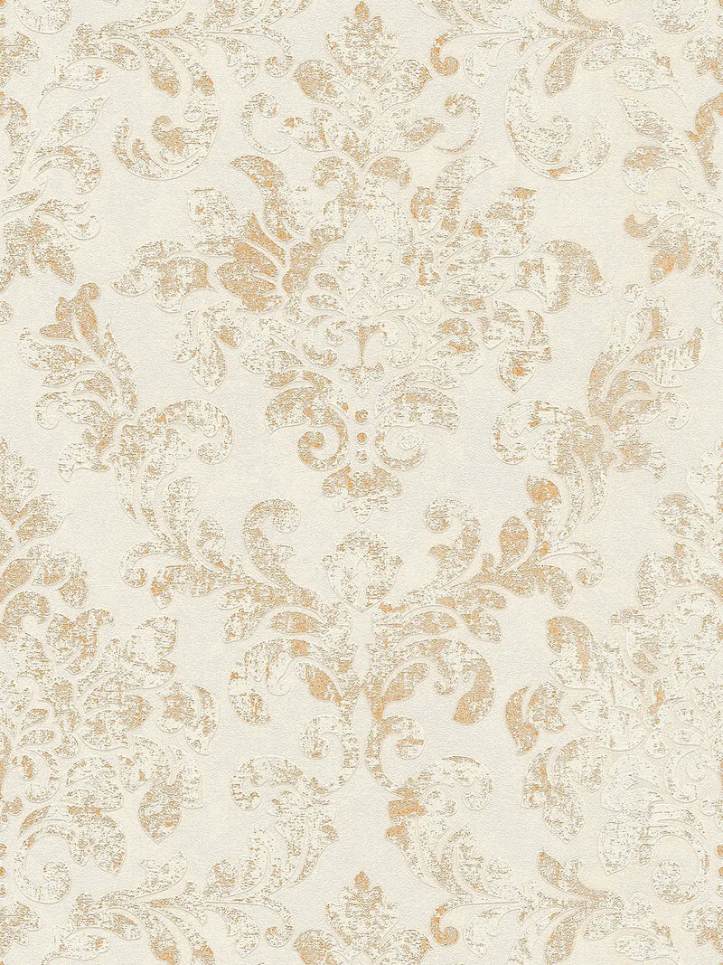 Baroque Damask Wallpaper - Beige + Gold