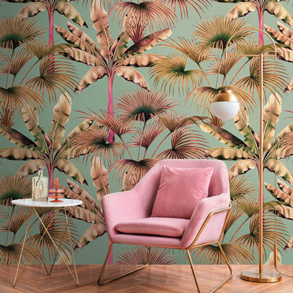Miami Trees - Hybrid Wallpaper Mural - Blue Pink