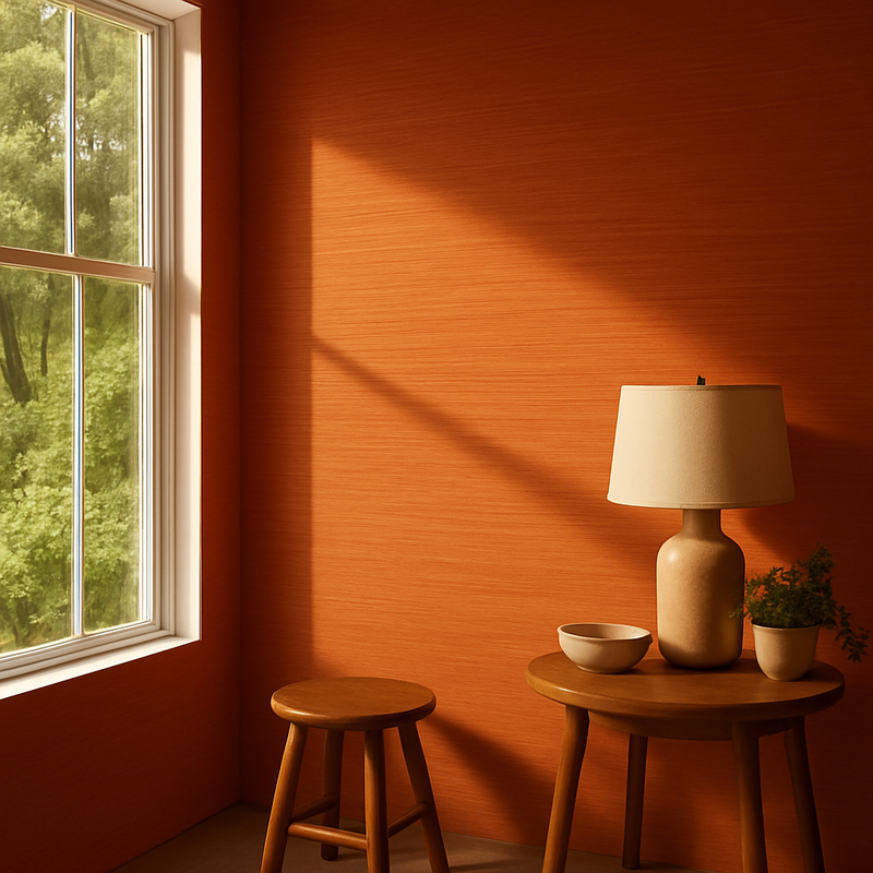 Wara Faux Grasscloth Wallpaper - Discontinuing - Orange Brique Moyen - 77 Left