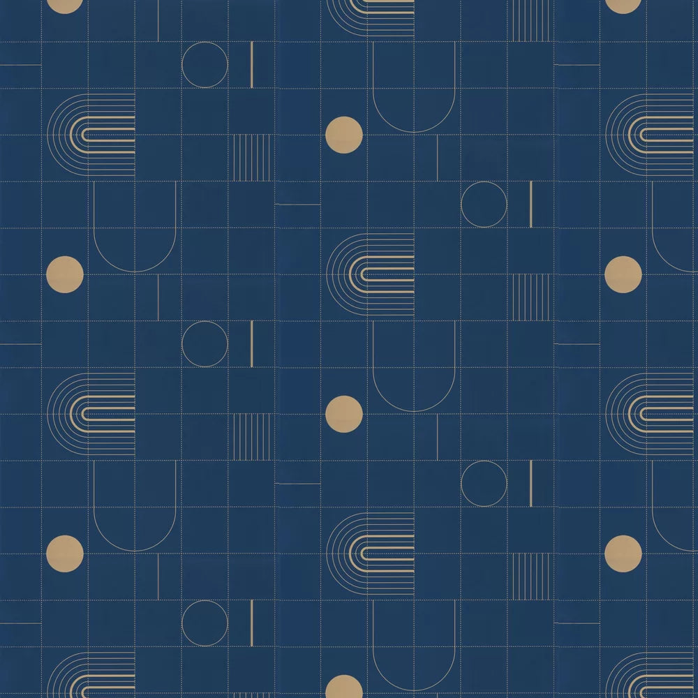 Golden Curves Wallpaper - Midnight Blue
