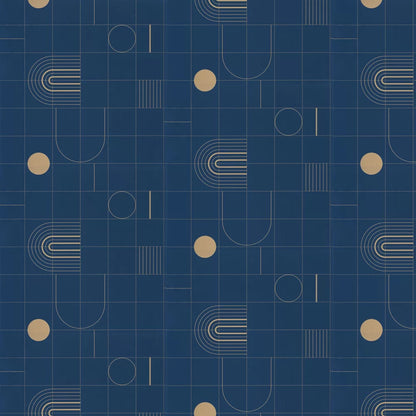 Golden Curves Wallpaper - Midnight Blue