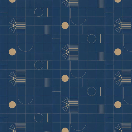 Golden Curves Wallpaper - Midnight Blue