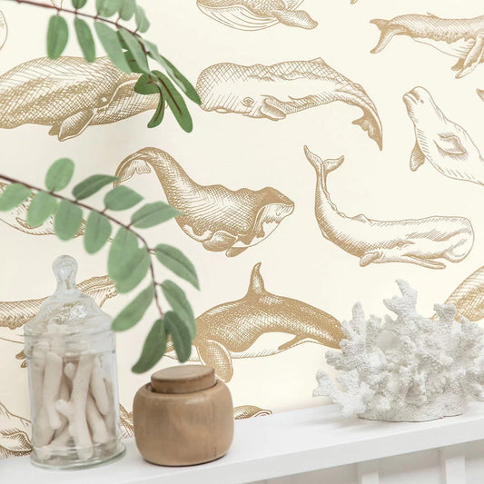 Whale Done Wallpaper - White