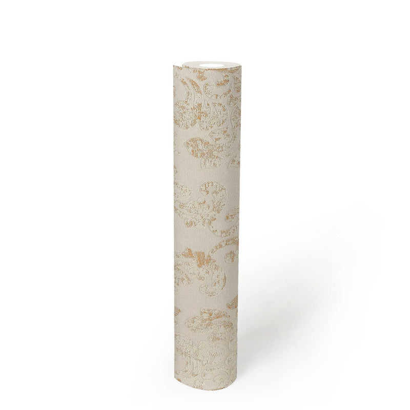 Baroque Damask Wallpaper - Beige + Gold