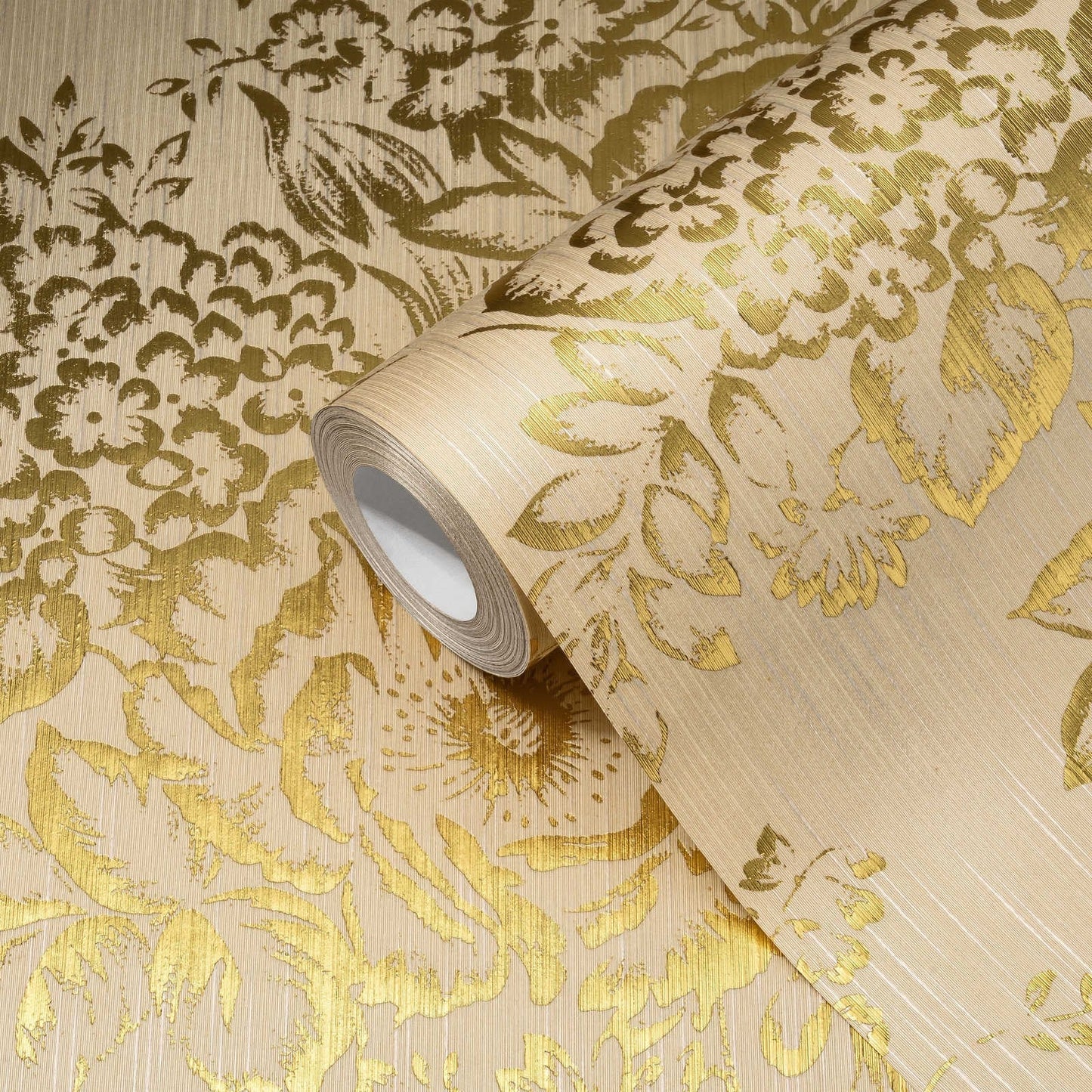 Textile Flower Wallpaper - Architects Paper - Metallic Silk - Gold - Discontinuing