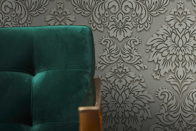 Two Toned Damask Wallpaper - Grey