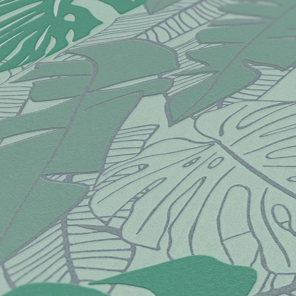 Metallic Monstera Fronds Wallpaper - House of Turnowsky - Green